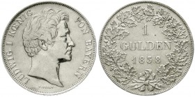 Altdeutsche Münzen und Medaillen, Bayern, Ludwig I., 1825-1848
Gulden 1838. Seltenes Jahr. 
sehr schön/vorzüglich, etwas berieben
