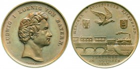 Altdeutsche Münzen und Medaillen, Bayern, Ludwig I., 1825-1848
Bronzemedaille 1840 v. Neuss, a.d. Eröffnung der München-Augsburger Eisenbahn. Kopf r....