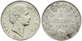 Altdeutsche Münzen und Medaillen, Bayern, Ludwig II., 1864-1886
1/2 Gulden 1870. vorzüglich