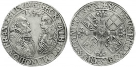 Altdeutsche Münzen und Medaillen, Brandenburg-Franken, Georg und Albrecht, 1527-1543
Taler 1544, Schwabach. Umschrift endet auf SLE. 
sehr schön/vor...