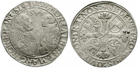 Altdeutsche Münzen und Medaillen, Brandenburg-Franken, Georg und Albrecht, 1527-1543
Taler 1544. Umschrift endet auf SL. 
fast vorzüglich