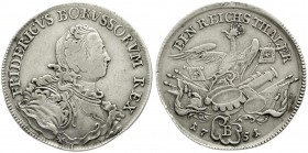 Altdeutsche Münzen und Medaillen, Brandenburg-Preußen, Friedrich II., 1740-1786
Taler 1751 B, Breslau. fast sehr schön, min. justiert
