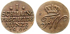 Altdeutsche Münzen und Medaillen, Brandenburg-Preußen, Friedrich Wilhelm III., 1797-1840
Schilling 1806 A für Ost- und Westpreussen. 
fast vorzüglic...