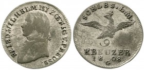 Altdeutsche Münzen und Medaillen, Brandenburg-Preußen, Friedrich Wilhelm III., 1797-1840
9 Kreuzer 1808 G, Glatz, für Schlesien. 
schön/sehr schön...