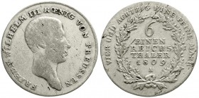 Altdeutsche Münzen und Medaillen, Brandenburg-Preußen, Friedrich Wilhelm III., 1797-1840
1/6 Taler 1809 A. Schrift kleiner und näher am Kopf bzw. Eic...