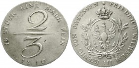 Altdeutsche Münzen und Medaillen, Brandenburg-Preußen, Friedrich Wilhelm III., 1797-1840
2/3 Taler 1810. Var. schräger Riffelrand. 
fast vorzüglich,...