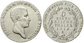 Altdeutsche Münzen und Medaillen, Brandenburg-Preußen, Friedrich Wilhelm III., 1797-1840
1/6 Taler 1816 B, Breslau. gutes vorzüglich