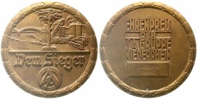 Medaillen, Drittes Reich
Große bronzierte Alumedaille o.J. Ehrenpreis der SA-Gruppe Niederrhein, dem Sieger im Kugelstossen Klasse C. 102 mm. 
vorzü...