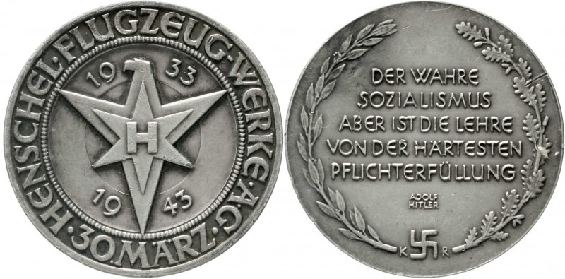 Medaillen, Drittes Reich
Silbermedaille 1943 von Karl Roth. Henschel Flugzeug-W...