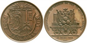 Medaillen, Eisenbahn
Bronzemedaille 1858 v. Bovy, a.d. Eröffnung der Eisenbahnlinie Lyon-Genf, 48 mm, 57,91 g. 
vorzüglich/prägefrisch