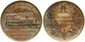 Medaillen, Eisenbahn
Bronzemedaille 1889 a.d. holländische Eisenbahn. 43,5 mm, 36,69 g. 
gutes vorzüglich, winz. Randfehler, Kratzer, schöne Patina...