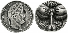 Medaillen, Erotik, Frankreich
Zinngußmedaille in 5-Francs-Größe o.J. Avers nach dem 5 Francs Louis Philippe/koitale Detailansicht. 37 mm. 
sehr schö...