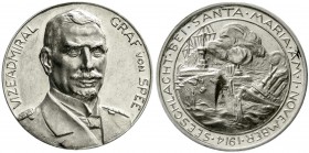 Medaillen, Erster Weltkrieg
Silbermedaille 1914 v. Ziegler u. Grünthal, uniform. Brb. v. Vizeadmiral Graf v. Spee halbrechts/ Seeschlacht bei Santa M...