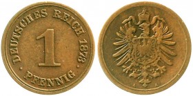 Reichskleinmünzen, 1 Pfennig kleiner Adler, Kupfer 1873-1889
1873 A. schön/sehr schön