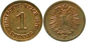 Reichskleinmünzen, 1 Pfennig kleiner Adler, Kupfer 1873-1889
1876 G. vorzüglich/Stempelglanz, Lichtenrader Prägung