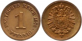 Reichskleinmünzen, 1 Pfennig kleiner Adler, Kupfer 1873-1889
1876 H. gutes vorzüglich