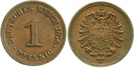 Reichskleinmünzen, 1 Pfennig kleiner Adler, Kupfer 1873-1889
1876 H. sehr schön/vorzüglich