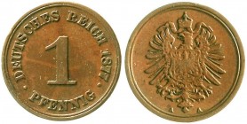 Reichskleinmünzen, 1 Pfennig kleiner Adler, Kupfer 1873-1889
1877 A. sehr schön