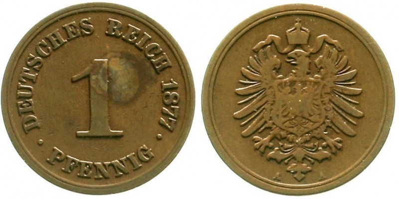 Reichskleinmünzen, 1 Pfennig kleiner Adler, Kupfer 1873-1889
1877 A. schön/sehr...