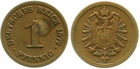 Reichskleinmünzen, 1 Pfennig kleiner Adler, Kupfer 1873-1889
1877 A. schön/sehr schön, kl. Fleck
