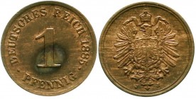 Reichskleinmünzen, 1 Pfennig kleiner Adler, Kupfer 1873-1889
1885 J. vorzüglich/Stempelglanz, Fleck