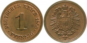 Reichskleinmünzen, 1 Pfennig kleiner Adler, Kupfer 1873-1889
1886 G. fast Stempelglanz, Flecken