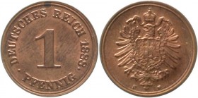 Reichskleinmünzen, 1 Pfennig kleiner Adler, Kupfer 1873-1889
1888 F. fast Stempelglanz