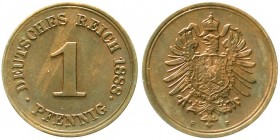 Reichskleinmünzen, 1 Pfennig kleiner Adler, Kupfer 1873-1889
1888 F. vorzüglich/Stempelglanz