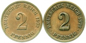 Reichskleinmünzen, 2 Pfennig kleiner Adler, Kupfer 1873-1877
2 Stück: 1873 C und F. gutes sehr schön und schön/sehr schön