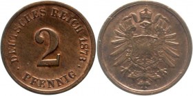 Reichskleinmünzen, 2 Pfennig kleiner Adler, Kupfer 1873-1877
1873 G. vorzüglich, selten in dieser Erhaltung