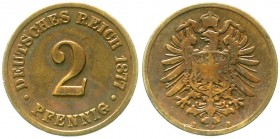 Reichskleinmünzen, 2 Pfennig kleiner Adler, Kupfer 1873-1877
1877 B. schön/sehr schön