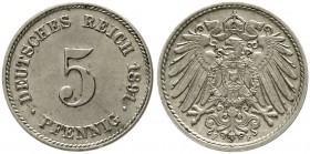 Reichskleinmünzen, 5 Pfennig großer Adler, Kupfer/Nickel 1890-1915
1891 F. fast Stempelglanz