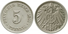 Reichskleinmünzen, 5 Pfennig großer Adler, Kupfer/Nickel 1890-1915
1892 J. fast vorzüglich, kl. Kratzer