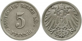Reichskleinmünzen, 5 Pfennig großer Adler, Kupfer/Nickel 1890-1915
1892 J. schön/sehr schön