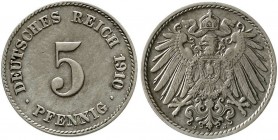 Reichskleinmünzen, 5 Pfennig großer Adler, Kupfer/Nickel 1890-1915
1910 J. sehr schön, selten