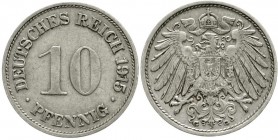 Reichskleinmünzen, 10 Pfennig großer Adler, Kupfer/Nickel 1890-1916
1915 G. gutes sehr schön, selten