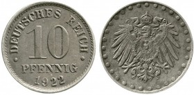Reichskleinmünzen, 10 Pfennig, Eisen 1916-1922
1922 ohne Mzz. 
sehr schön/vorzüglich