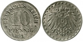 Reichskleinmünzen, 10 Pfennig, Zink 1917
1917 mit Perlkreis. 
sehr schön