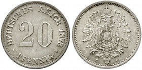 Reichskleinmünzen, 20 Pfennig kleiner Adler, Silber 1873-1877
1873 C. sehr schön/vorzüglich, Kratzer