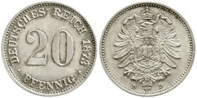 Reichskleinmünzen, 20 Pfennig kleiner Adler, Silber 1873-1877
1873 D. fast Stempelglanz, Prachtexemplar