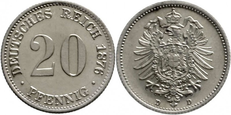 Reichskleinmünzen, 20 Pfennig kleiner Adler, Silber 1873-1877
1876 D. fast Stem...