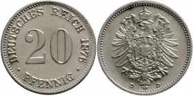 Reichskleinmünzen, 20 Pfennig kleiner Adler, Silber 1873-1877
1876 D. fast Stempelglanz aus Polierte Platte