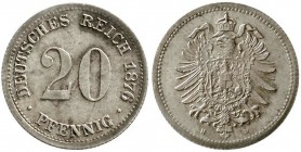 Reichskleinmünzen, 20 Pfennig kleiner Adler, Silber 1873-1877
1876 H. vorzüglich/Stempelglanz
