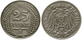Reichskleinmünzen, 25 Pfennig, Nickel 1909-1912
1909 J. sehr schön, sehr selten
