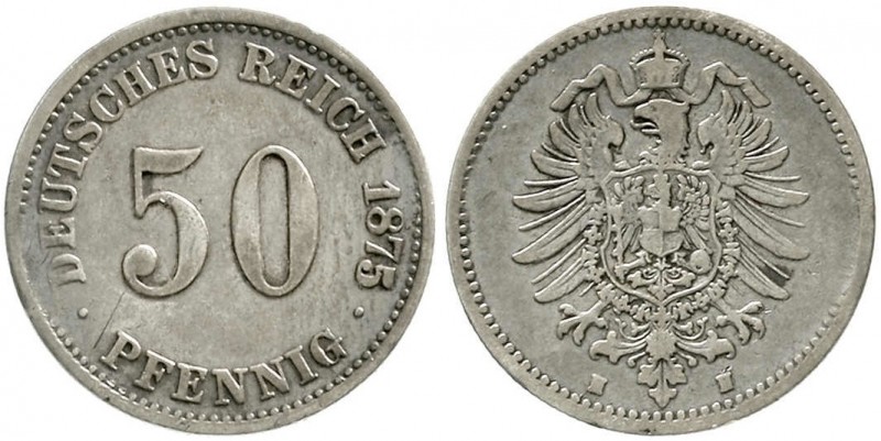 Reichskleinmünzen, 50 Pfennig kleiner Adler, Silber 1875-1877
1875 H. fast sehr...