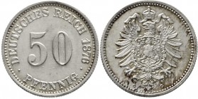 Reichskleinmünzen, 50 Pfennig kleiner Adler, Silber 1875-1877
1876 G. vorzüglich/Stempelglanz, kl. Kratzer