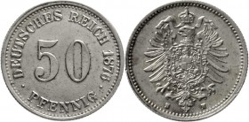 Reichskleinmünzen, 50 Pfennig kleiner Adler, Silber 1875-1877
1876 H. vorzüglich/Stempelglanz