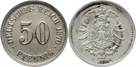 Reichskleinmünzen, 50 Pfennig kleiner Adler, Silber 1875-1877
1876 J. vorzüglich/Stempelglanz, kl. Randfehler