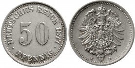 Reichskleinmünzen, 50 Pfennig kleiner Adler, Silber 1875-1877
1877 E. sehr schön/vorzüglich