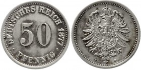 Reichskleinmünzen, 50 Pfennig kleiner Adler, Silber 1875-1877
1877 F. vorzüglich